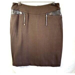 Ambiente Women's Brown Espresso Knit Leather Detail Stretch Pencil Skirt Sz 6